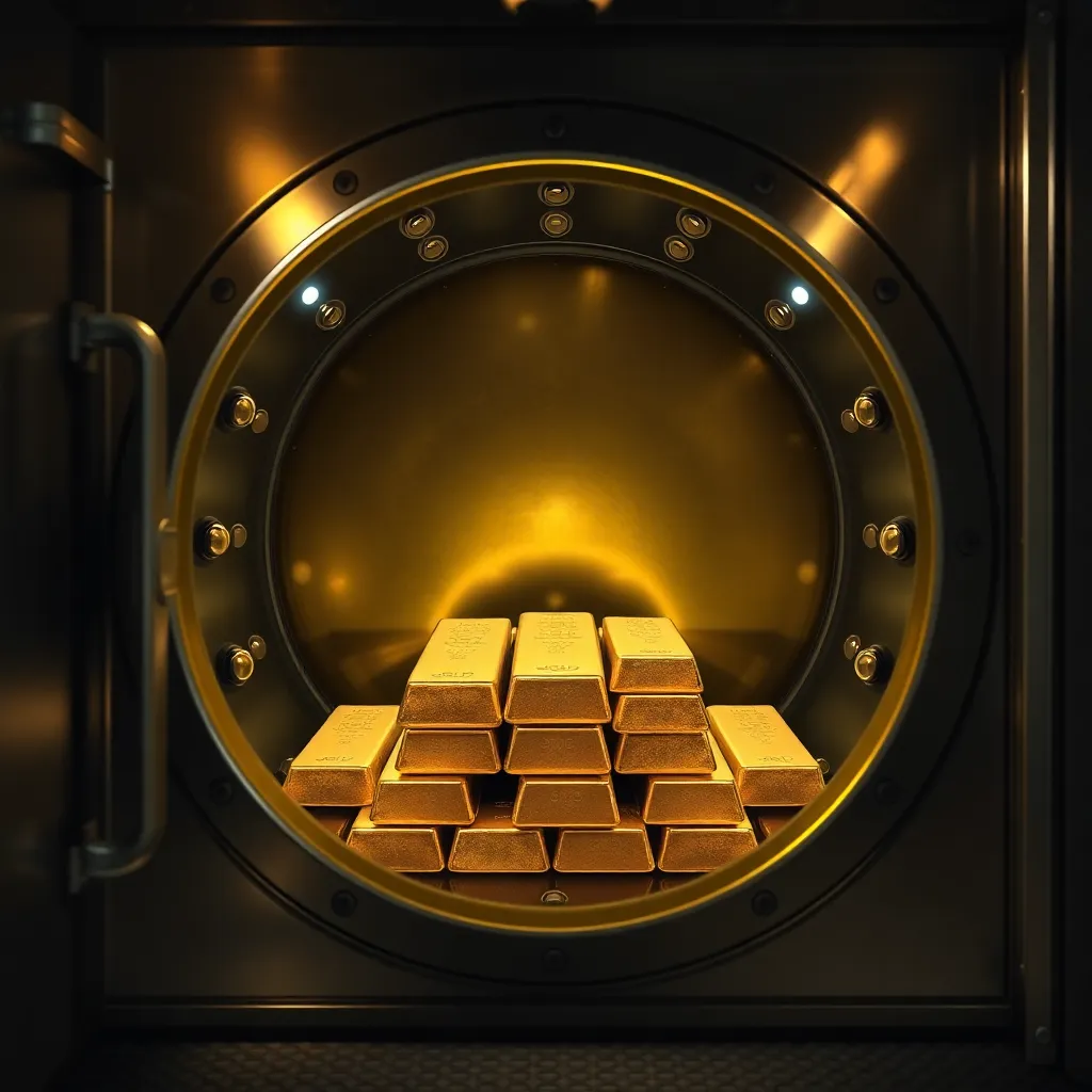 Close-up image of shiny gold bonds certificates with a golden background